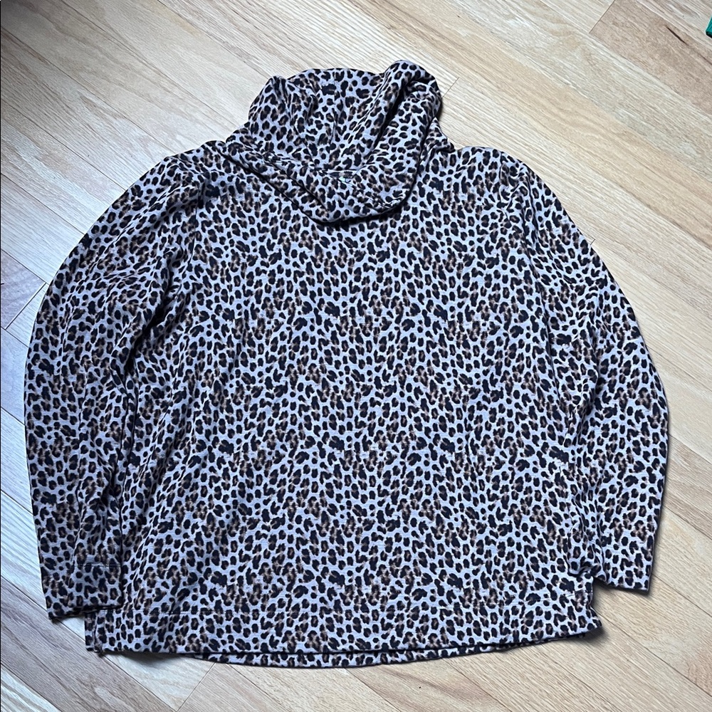 J. Jill Leopard Print Fleece Turtle Neck Top